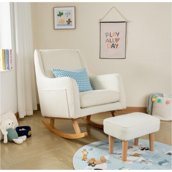 Babymore Ida Nursing Chair with Footstool, Off White Bouclé