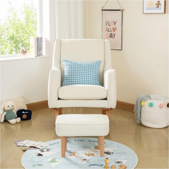 Babymore Ida Nursing Chair with Footstool, Off White Bouclé
