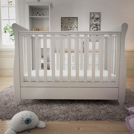 Babymore Eva Sleigh Drop Side Cot Bed, White