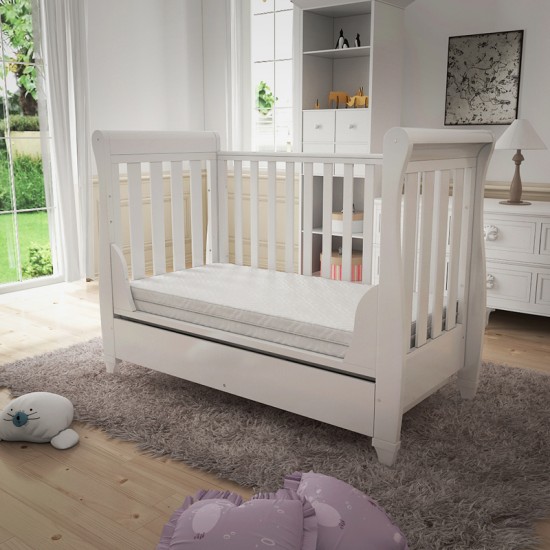 Babymore Eva Sleigh Drop Side Cot Bed, White