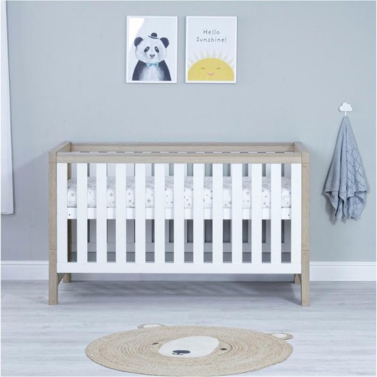 Babymore Luno Cot Bed, Warm Oak & White