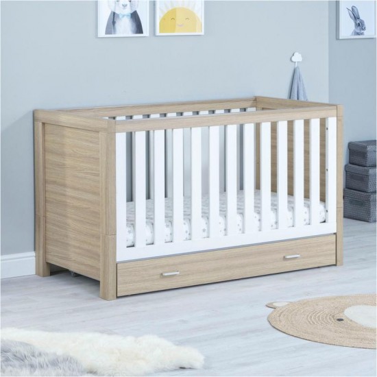 Babymore Luno 3 Piece Room Set with Drawer, Warm Oak & White