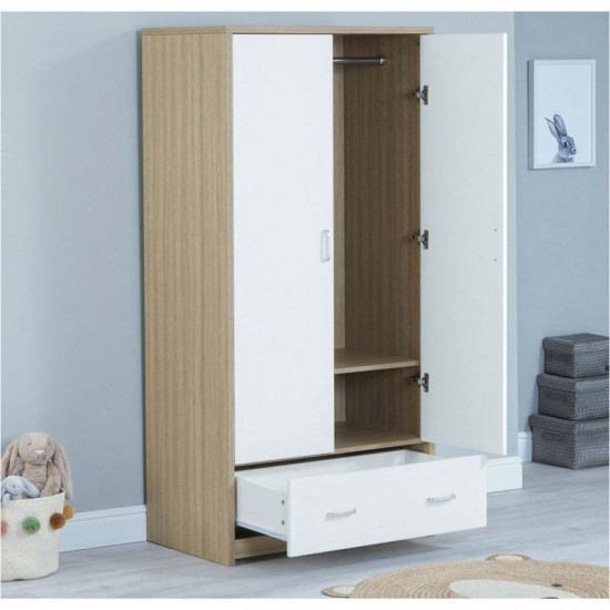 Babymore Luno 3 Piece Room Set with Drawer, Warm Oak & White