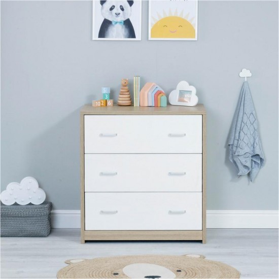 Babymore Luno 3 Piece Room Set with Drawer, Warm Oak & White