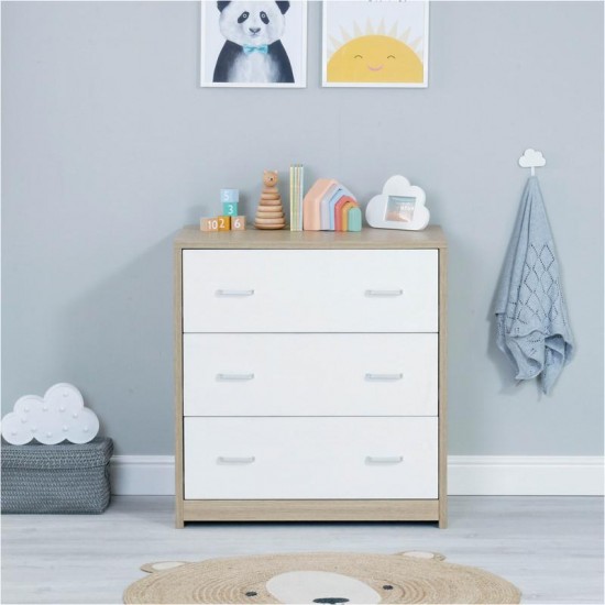 Babymore Luno 2 Piece Room Set with Drawer, Warm Oak & White