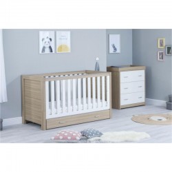 Babymore Luno 2 Piece Room Set with Drawer, Warm Oak & White