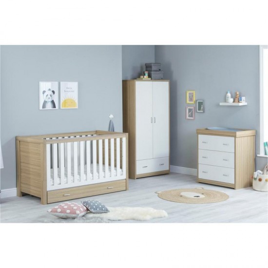 Babymore Luno 3 Piece Room Set with Drawer, Warm Oak & White