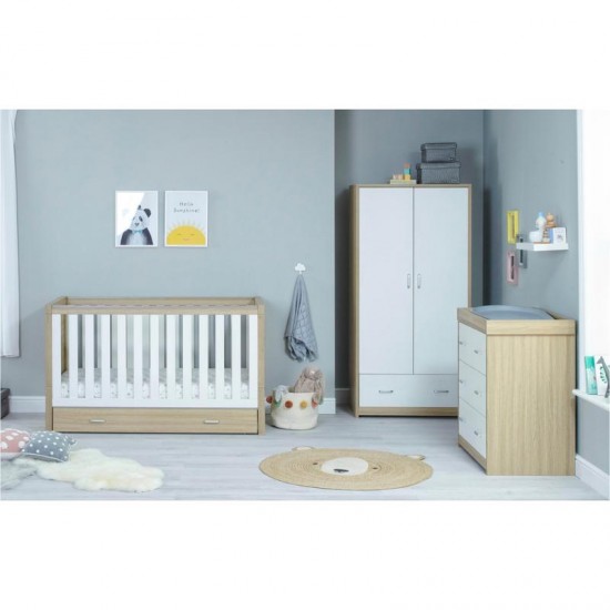 Babymore Luno 3 Piece Room Set with Drawer, Warm Oak & White