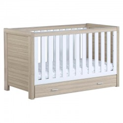 Babymore Luno Cot Bed with Drawer, Warm Oak & White