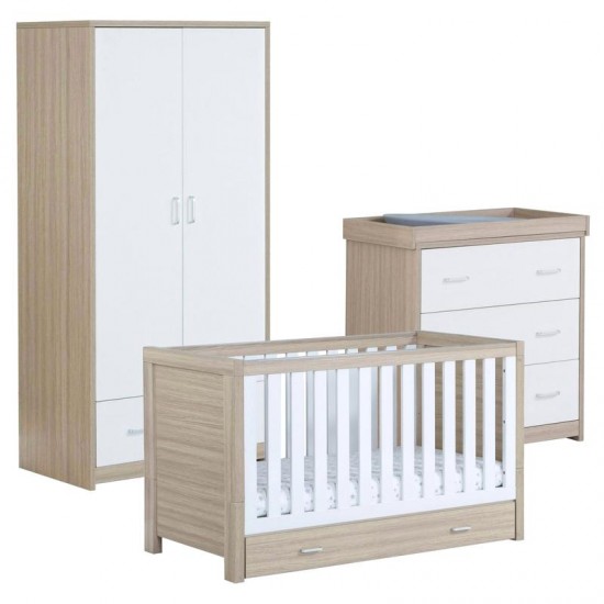 Babymore Luno 3 Piece Room Set with Drawer, Warm Oak & White