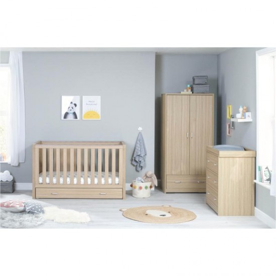 Babymore Luno 3 Piece Room Set with Drawer, Warm Oak