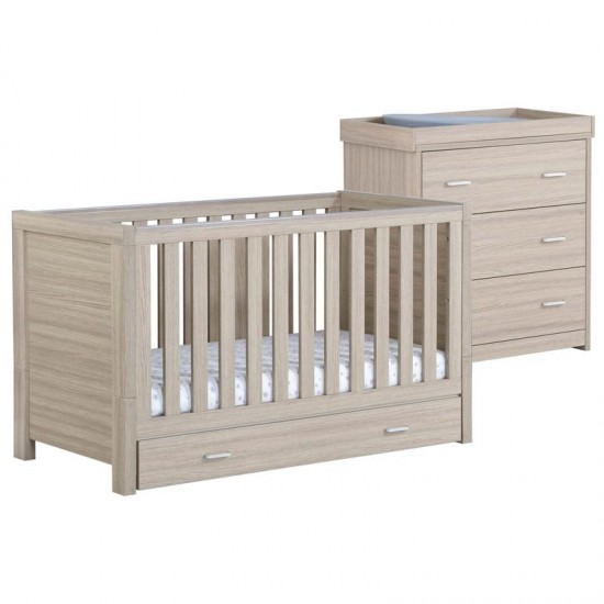 Babymore Luno 2 Piece Room Set with Drawer, Warm Oak