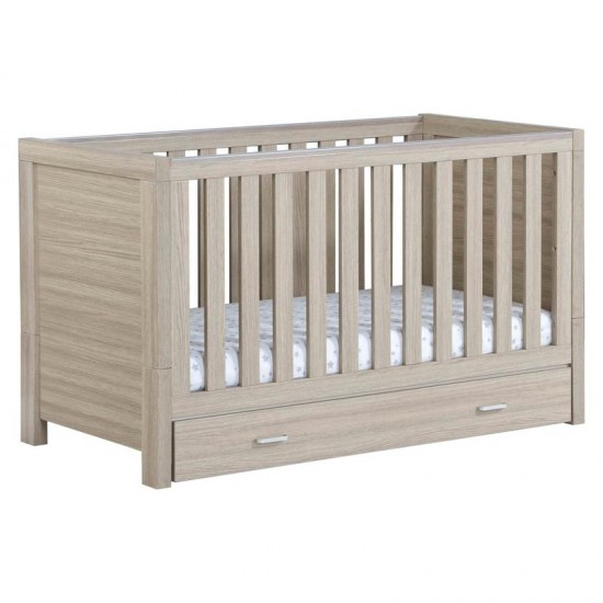 Babymore Luno Cot Bed with Drawer, Warm Oak