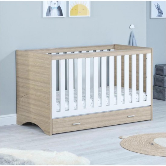 Babymore Veni 3 Piece Room Set with Drawer, Warm Oak & White