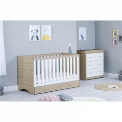 Babymore Veni 2 Piece Room Set with Drawer, Warm Oak & White