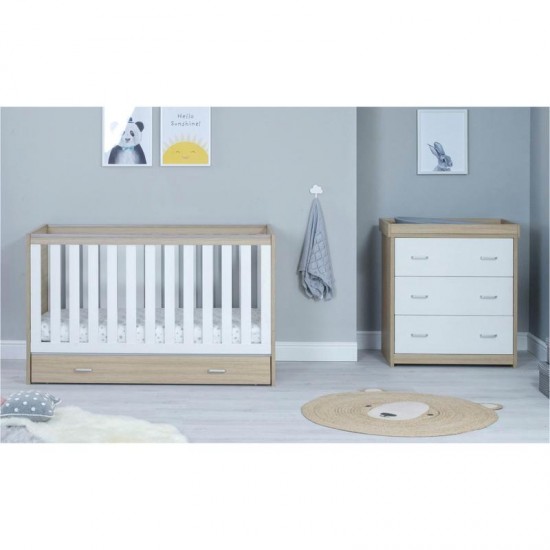 Babymore Veni 2 Piece Room Set with Drawer, Warm Oak & White