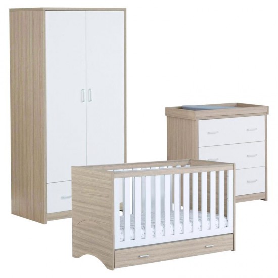 Babymore Veni 3 Piece Room Set with Drawer, Warm Oak & White