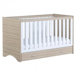 Babymore Veni Cot Bed with Drawer, Warm Oak & White