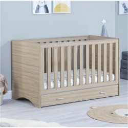 Babymore Veni Cot Bed with Drawer, Warm Oak