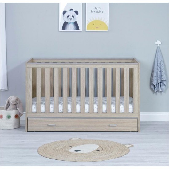 Babymore Veni Cot Bed with Drawer, Warm Oak