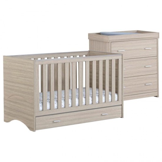 Babymore Veni 2 Piece Room Set with Drawer, Warm Oak