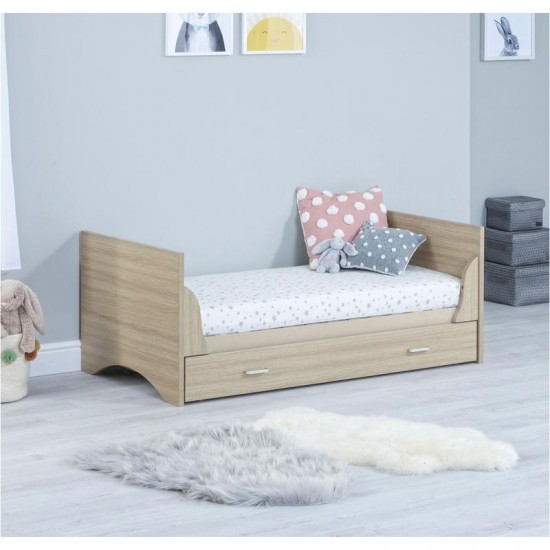 Babymore Veni Cot Bed with Drawer, Warm Oak