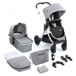 Babymore Memore V2 11 Piece Pram & Pushchair Bundle, Silver