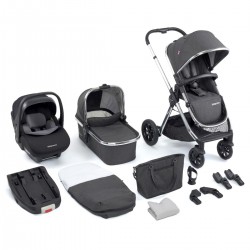 Babymore Memore V2 13 Piece Travel System with Pecan i-Size Car Seat, Chrome