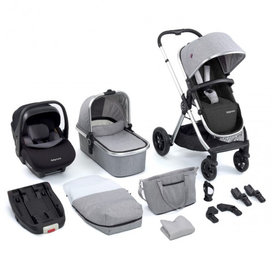 Babymore Memore V2 13 Piece Travel System with Pecan i-Size Car Seat, Silver