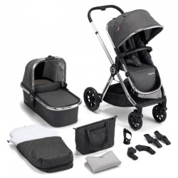 Babymore Memore V2 11 Piece Pram & Pushchair Bundle, Chrome