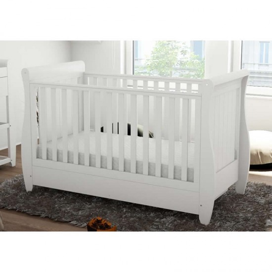 Babymore Stella Sleigh Drop Side Cot Bed, White