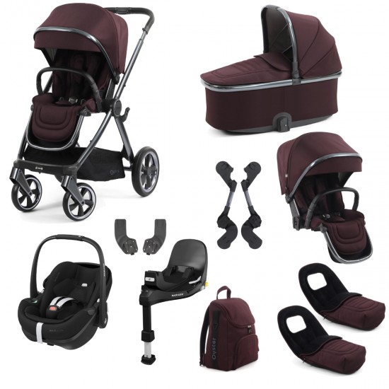 Babystyle Oyster 4 Tandem Pebble 360 Pro Travel System Bundle, Mulberry