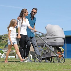 Bebecar Ip-Op Classic XL Travel System + Lie Flat Car Seat, Raincover, LA3 Kit & FREE Isofix Base, Pewter