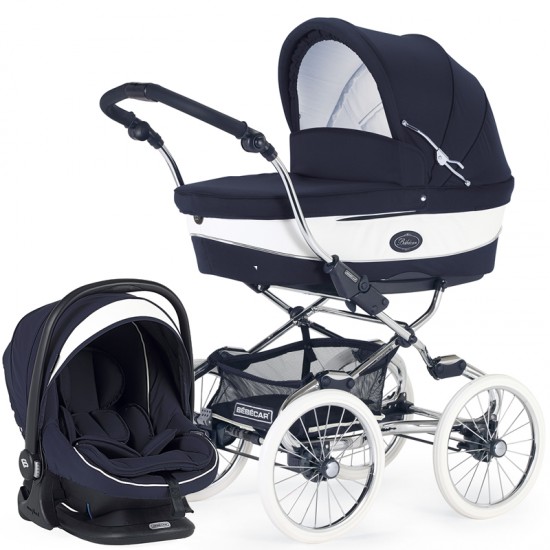 Bebecar Stylo Class+ Classic Pram + Lie Flat Car Seat Travel System + Raincover & LA3 Kit, Oxford Blue Bebecar Stylo Class+ Classic Pram + Lie Flat Car Seat Travel System + Raincover & LA3 Kit, Oxford Blue