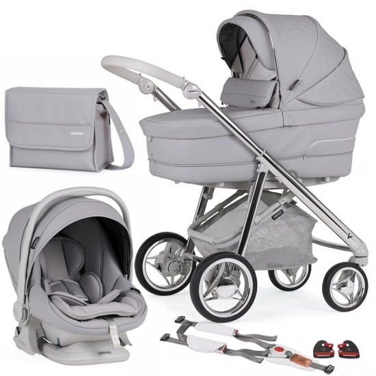 Bebecar V-Pack Complete Travel System + Lie Flat Car Seat + Raincover, LA3 Kit & FREE Bag, Pebble