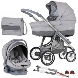 Bebecar Ip-Op Classic XL Travel System + Lie Flat Car Seat, Raincover, LA3 Kit & FREE Bag, Pewter