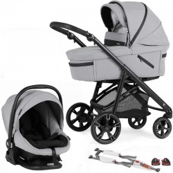 Bebecar V Cross Sport Complete Travel System + Lie Flat Car Seat, Raincover & LA3 Kit, Cloud Grey