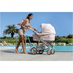 Bebecar Ip-Op Classic XL Trio 3 in 1 Travel System + Lie Flat Car Seat, Raincover & FREE Isofix Base, Rose Blush