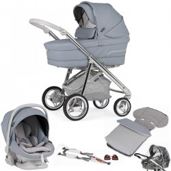 Bebecar V-Pack Complete Travel System + Lie Flat Car Seat, Raincover, LA3 Kit & FREE Footmuff, Smokey Blue