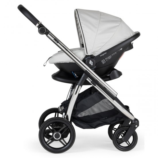 Bebecar Flowy Trio 3 in 1 Travel System + Raincover, FREE Bag & Footmuff, Light Grey / Chrome