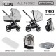 Bebecar Flowy Trio 3 in 1 Travel System + Raincover, FREE Bag & Footmuff, Light Grey / Chrome