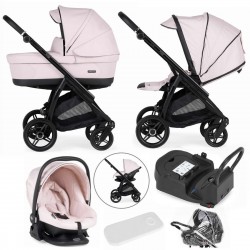 Bebecar Flowy Trio 3 in 1 Travel System + Raincover & FREE Isofix Base, Pink / Black