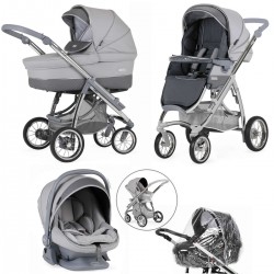 Bebecar Ip-Op Classic XL Trio 3 in 1 Travel System + Lie Flat Car Seat, Pewter