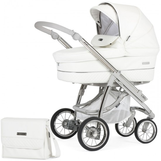 Bebecar Ip-Op Classic XL Duo 2 in 1 Pram + Raincover & FREE Bag, White Delight