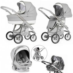 Bebecar Ip-Op Classic XL Trio 3 in 1 Travel System + Lie Flat Car Seat, Silver Grey