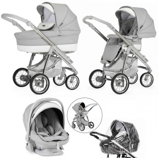 Bebecar Ip-Op Classic XL Trio 3 in 1 Travel System + Lie Flat Car Seat, Silver Grey Bebecar Ip-Op Classic XL Trio 3 in 1 Travel System + Lie Flat Car Seat, Silver Grey