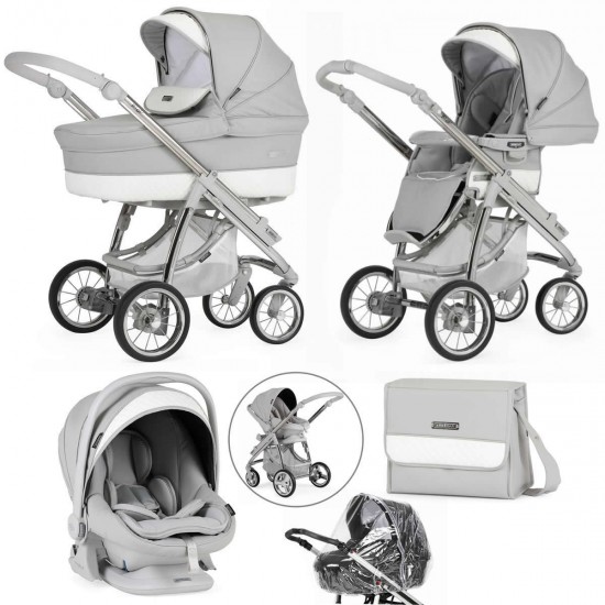 Bebecar Ip-Op Classic XL Trio 3 in 1 Travel System + Lie Flat Car Seat, Raincover & FREE Bag, Silver Grey