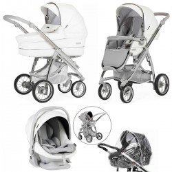 Bebecar Ip-Op Classic XL Trio 3 in 1 Travel System + Lie Flat Car Seat, White Delight