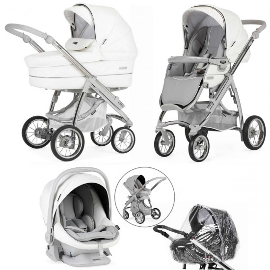 Bebecar Ip-Op Classic XL Trio 3 in 1 Travel System + Lie Flat Car Seat, White Delight Bebecar Ip-Op Classic XL Trio 3 in 1 Travel System + Lie Flat Car Seat, White Delight