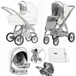 Bebecar Ip-Op Classic XL Trio 3 in 1 Travel System + Lie Flat Car Seat & FREE Bag, White Delight